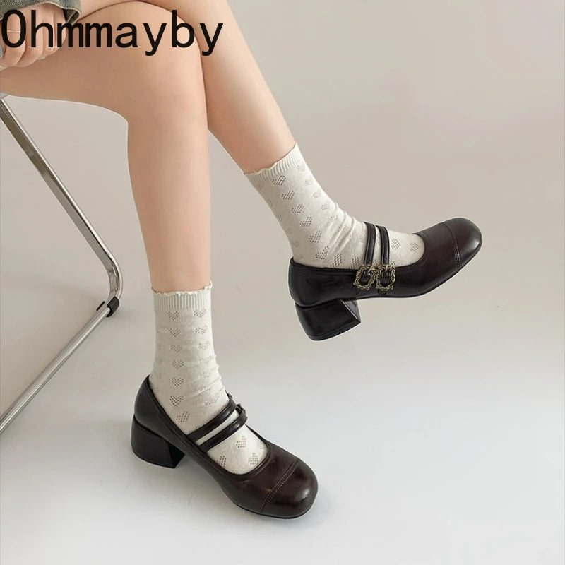 Vintage Mary Jane Pumps – Square Heel & Metal Buckle Strap Mary Jane Pumps Axl