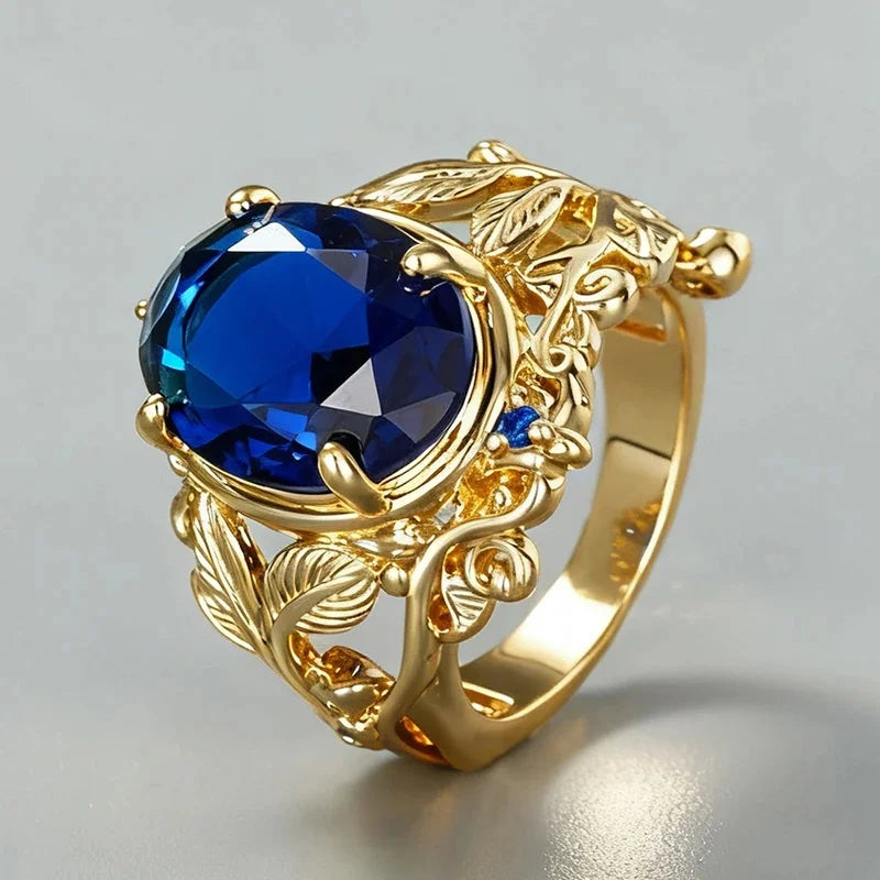Huitan Blue Cubic Zirconia Leaf Ring – Women's Fashion Jewelry Fashion Ring Axl A698 9