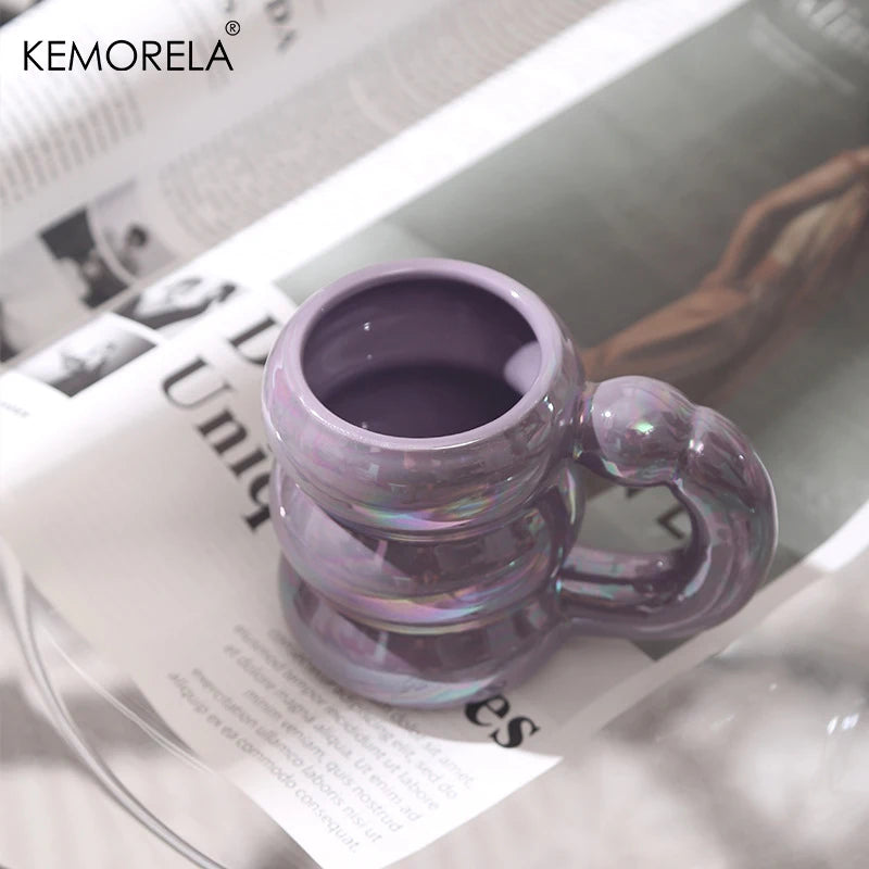 KEMORELA Ceramic Mug – Circle Bubble Design | Microwave Safe Ceramic Coffee Mug Axl Pearlescent Purple 301-400ml