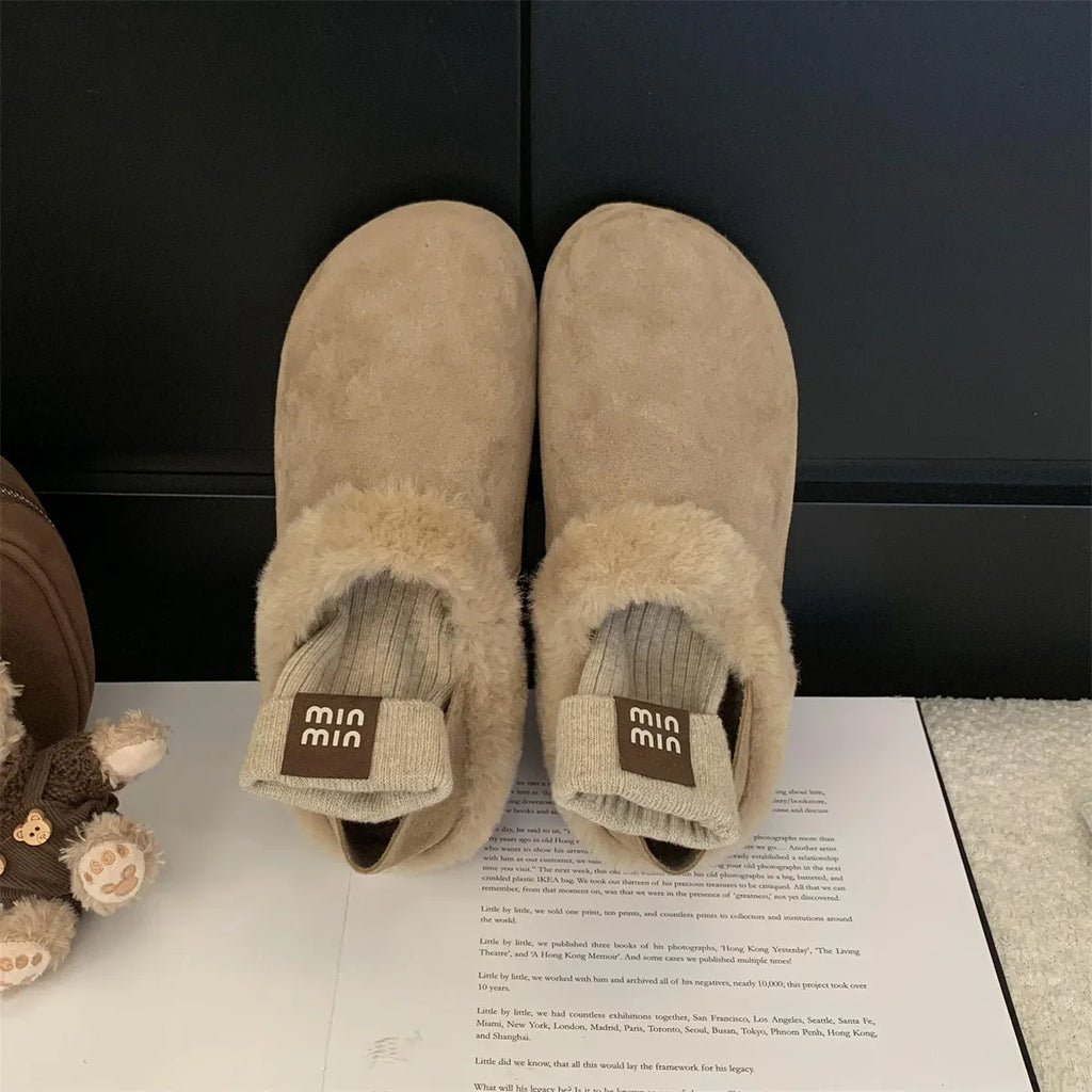 Women's Retro Faux Suede Fur-Lined Slip-On Flats | Winter Shoes Women's Slip-On Flats Axl green 39