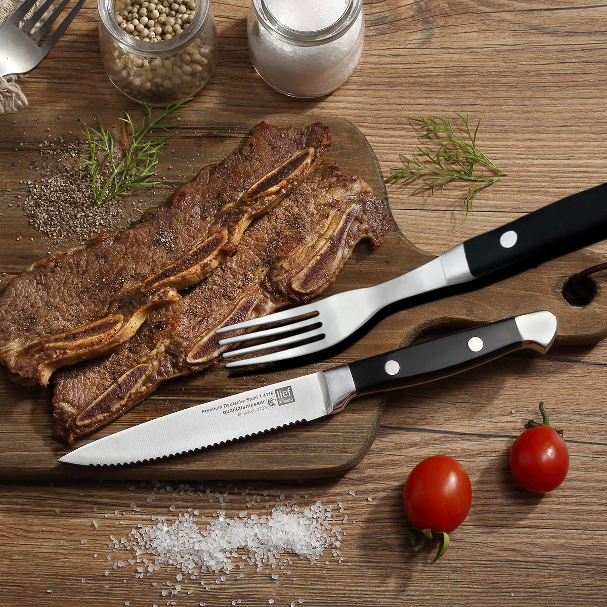 Steak Knife & Fork Set 4/6/8 Pc – German Steel Polished Handles Steak Knife Set Axl