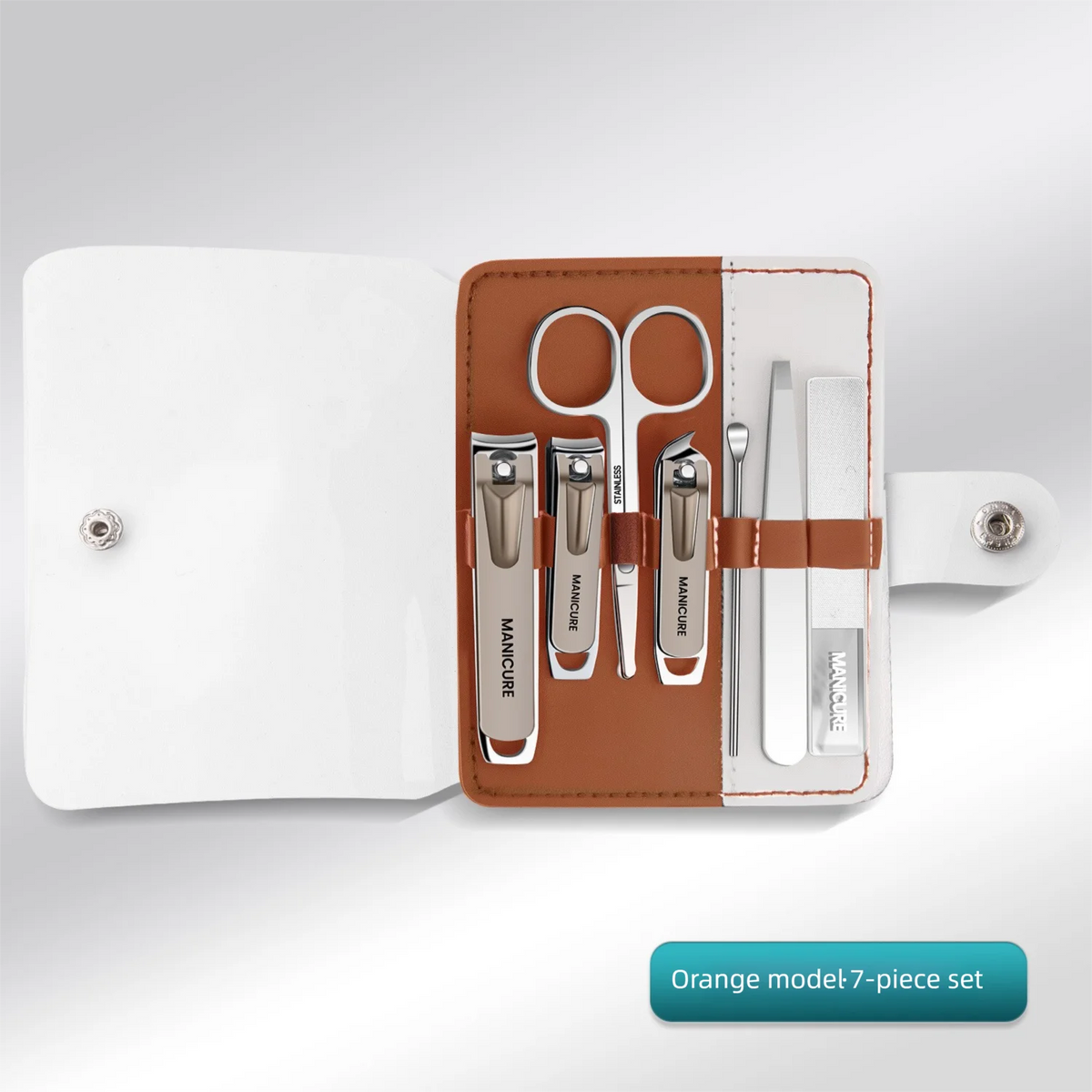 Stainless Steel Manicure Set – Portable Nail Care Kit & Bag Manicure Set Axl Orange Style-7Set