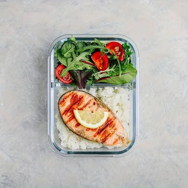 Glass Lunch Box 2/3 Compartment Airtight Lid | Fridge & Oven Safe Glass Food Container Axl