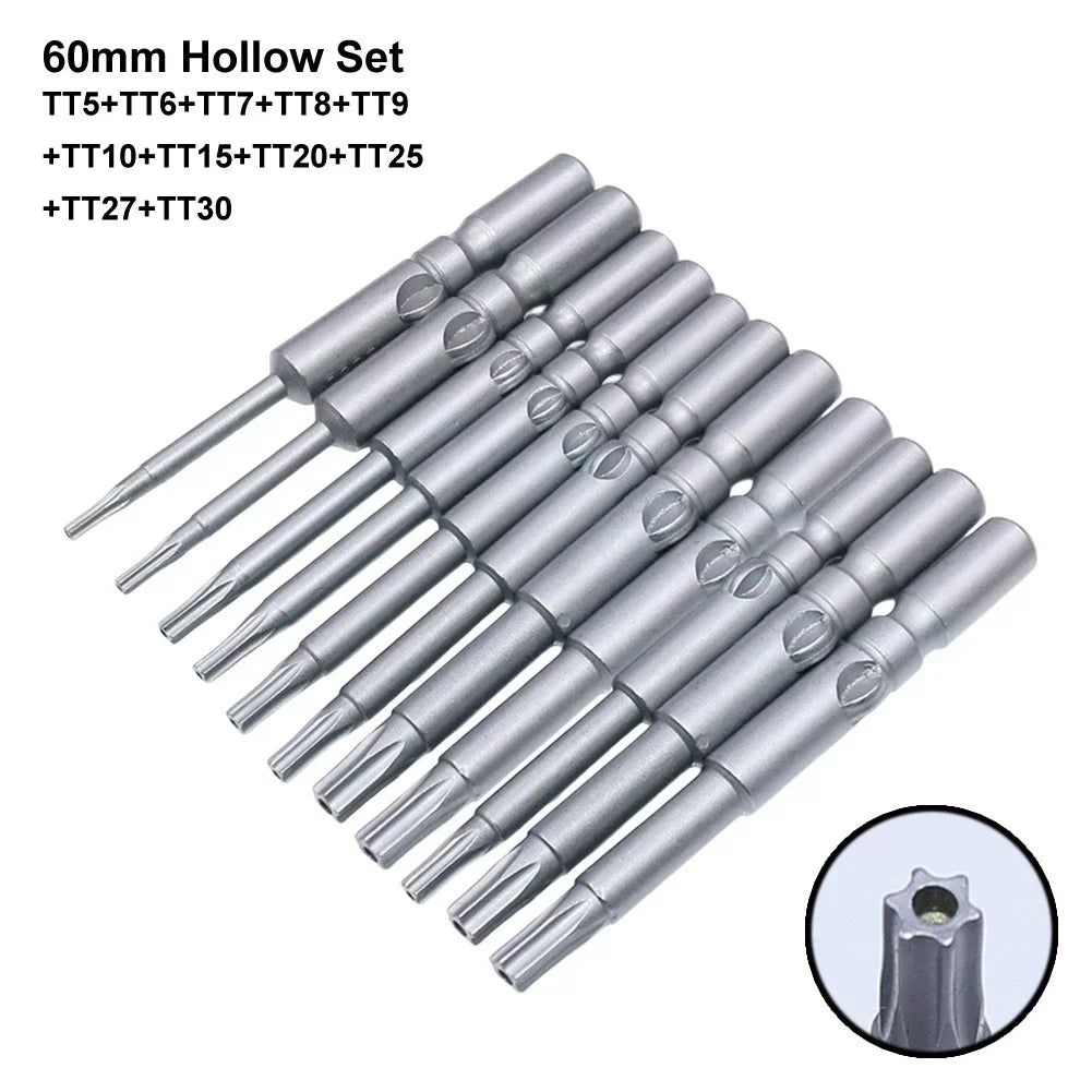Torx Screwdriver Bit Set T5–T30 | 6mm Round Shank 6 & 11 Pc Screwdriver Bit Set Axl 60mm Hollow Set China Mainland