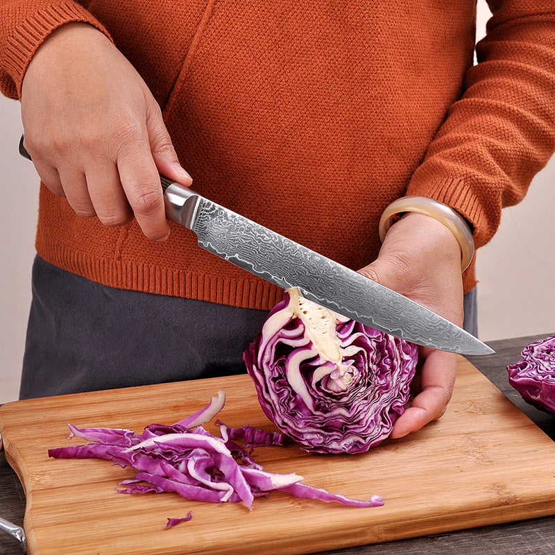 Sunnecko 8" Damascus Steel Slicing Knife – 73-Layer VG10 Damascus Slicing Knife Axl