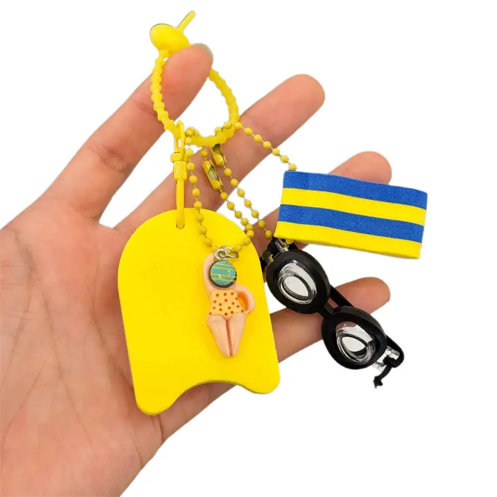 Swim Themed Keychain – Mini Goggles, Kickboard & Swimmer Charm Sports Keychain Axl Yellow
