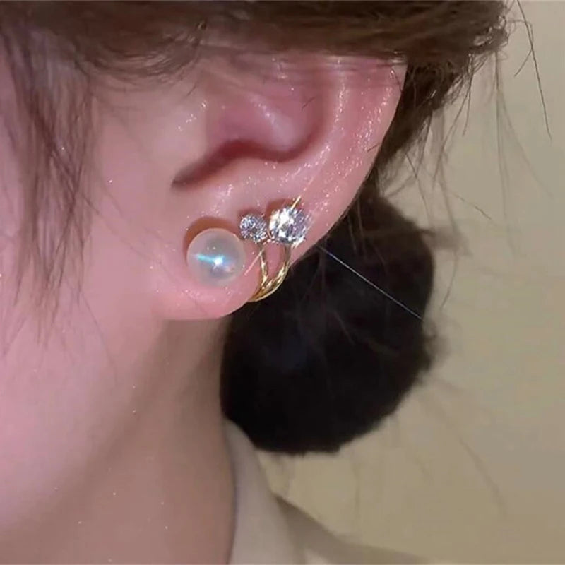 Vintage Pearl Rhinestone Flower Stud Earrings for Women Stud Earrings Axl