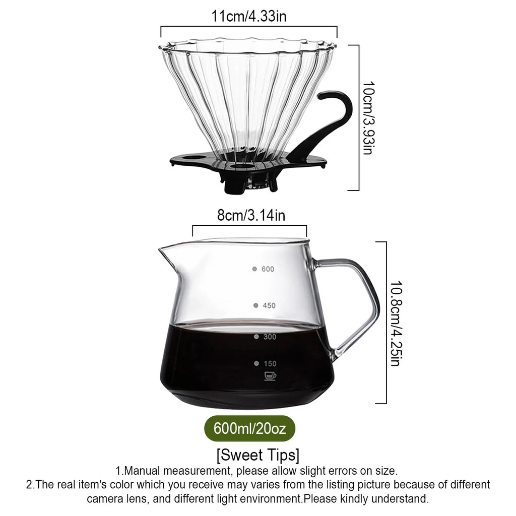 Leeseph Pour Over Coffee Maker – 600ml Glass Carafe & Dripper Pour Over Coffee Maker Axl