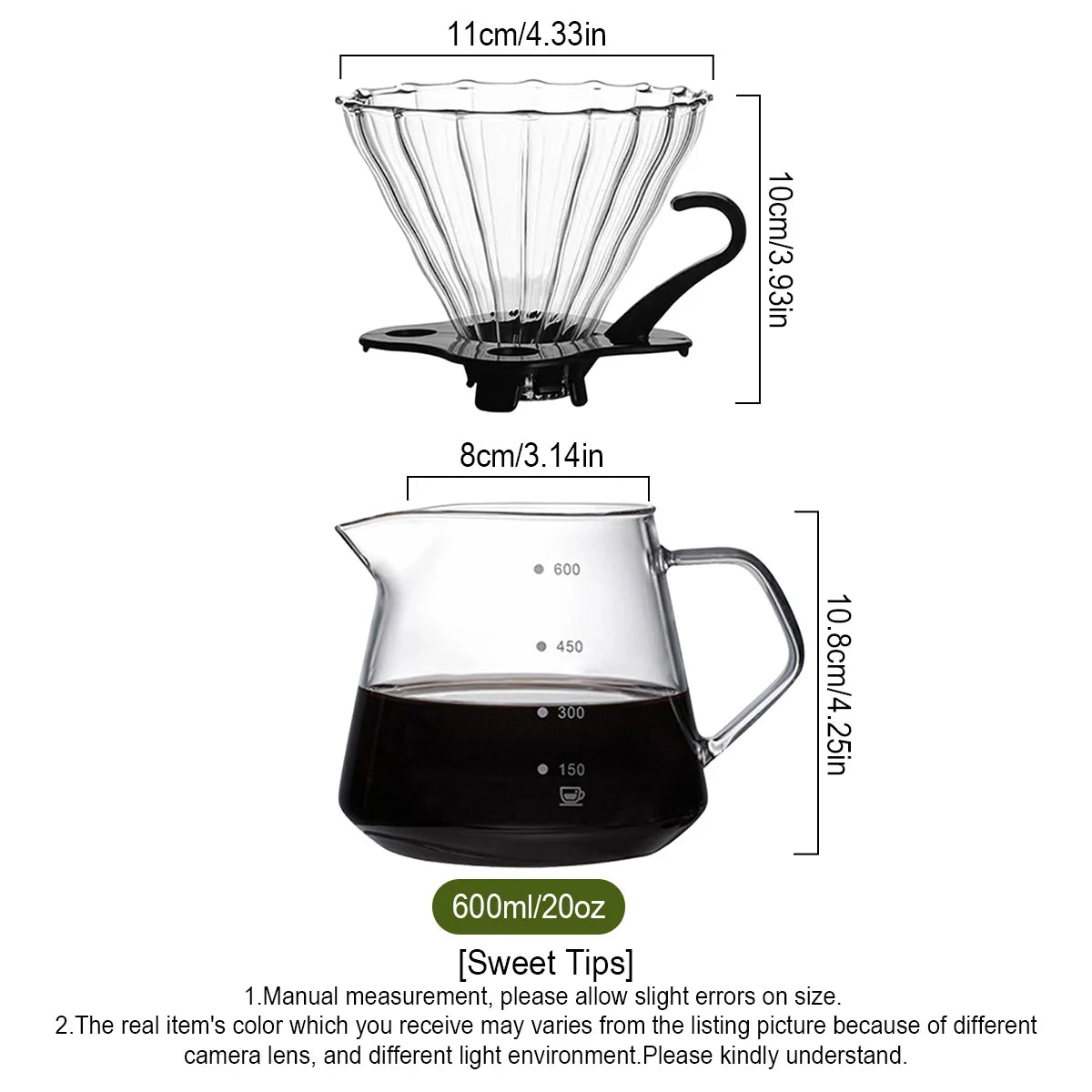 Leeseph Pour Over Coffee Maker – 600ml Glass Carafe & Dripper Pour Over Coffee Maker Axl