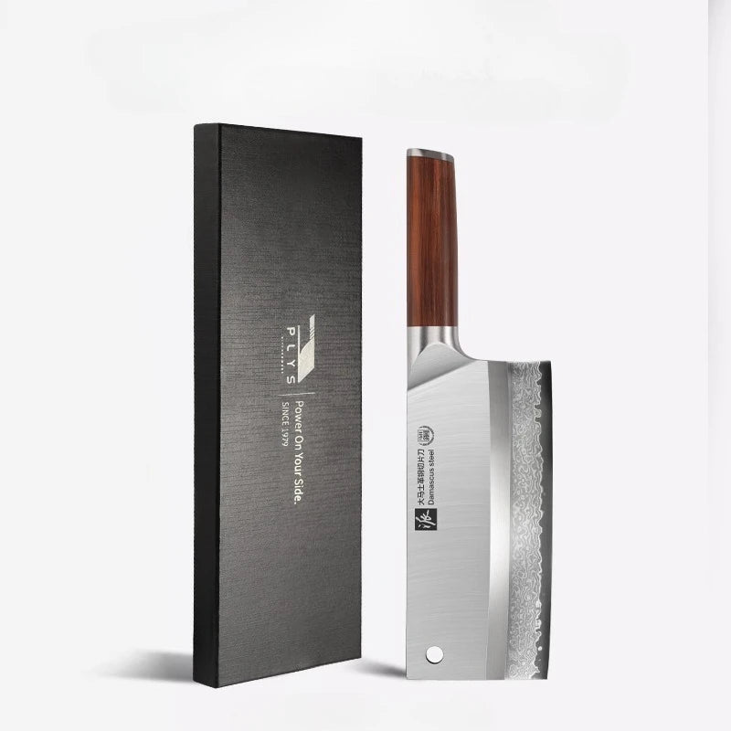 PLYS Damascus Steel Chef Knife – Sharp 18.5cm Slicing Knife Damascus Chef Knife Axl Chocolate