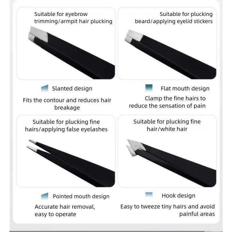 Precision Stainless Steel Eyebrow Tweezers Set – Slant & Flat Tip Eyebrow Tweezers Set Axl