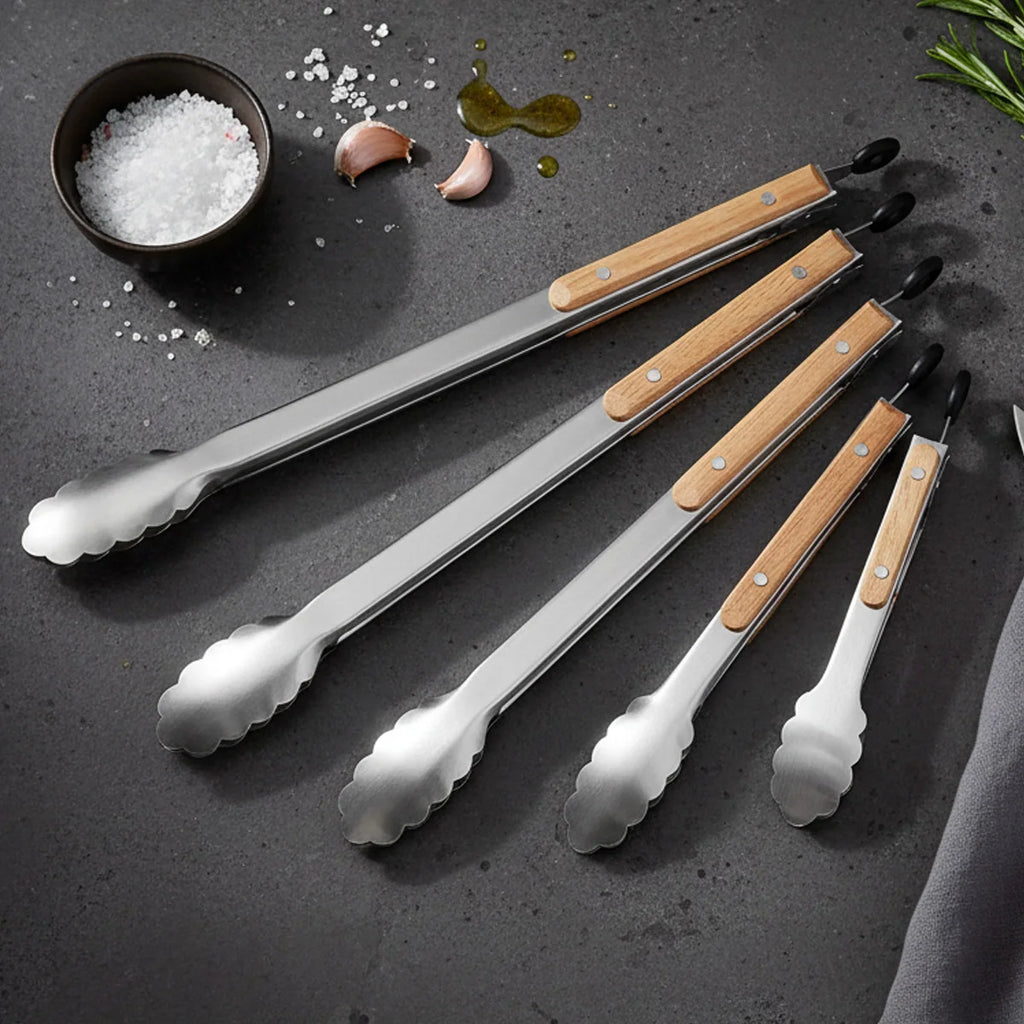 Leeseph Stainless Steel Food Tongs with Wooden Handle 7-16" Kitchen Tongs Axl