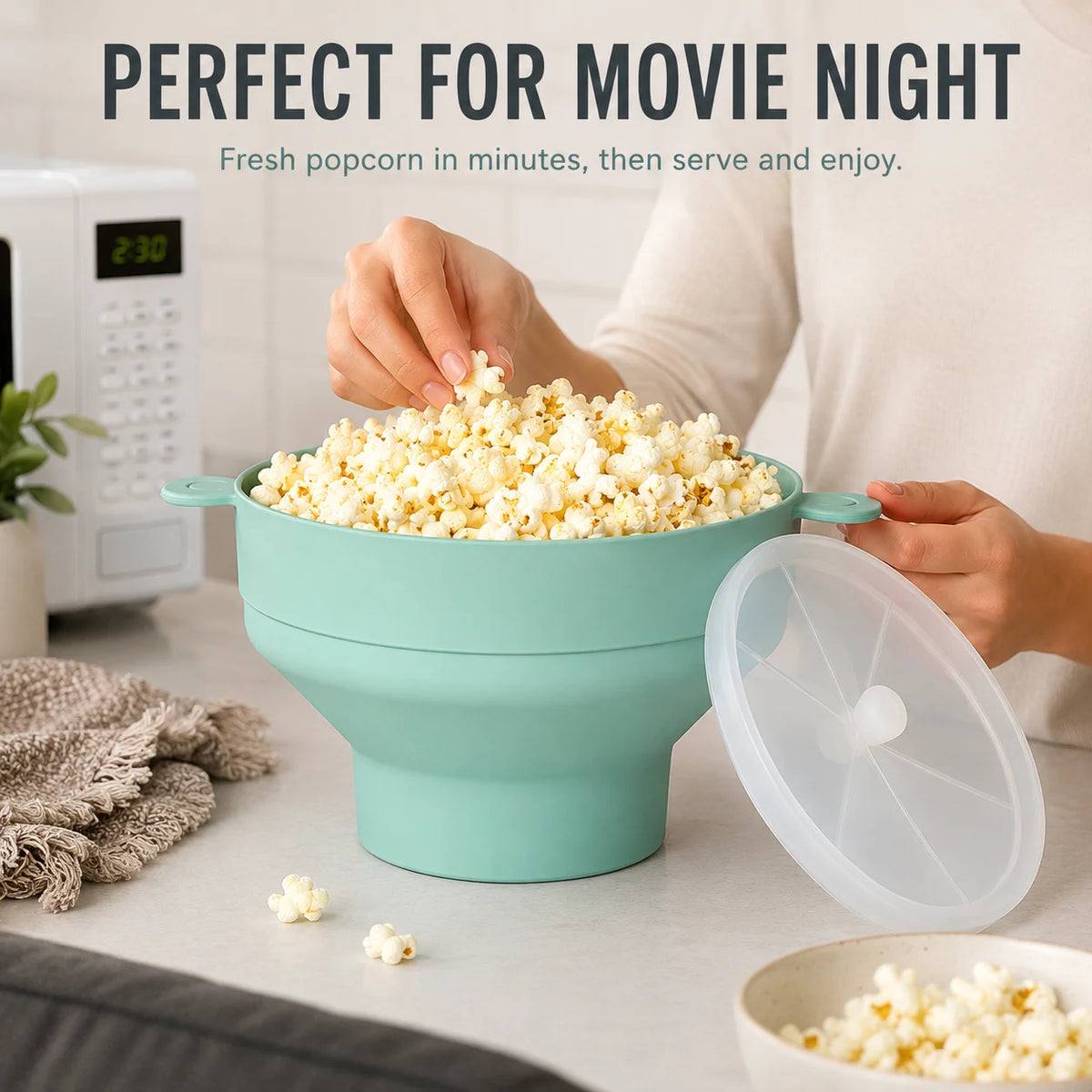Collapsible Silicone Microwave Popcorn Popper Bowl with Lid Popcorn Popper Axl