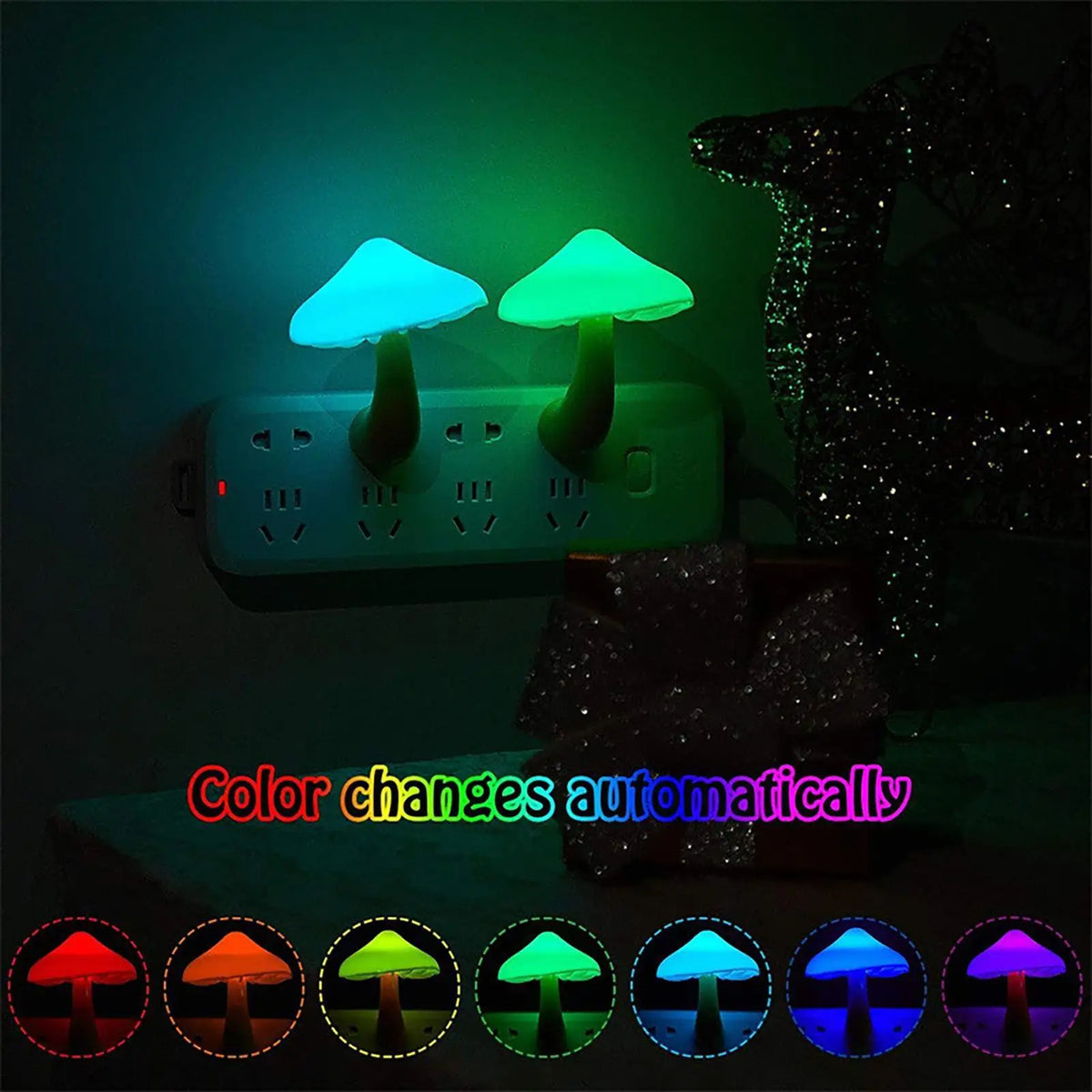 LED Mushroom Night Light 7-Color Auto Sensor Plug-In Lamp LED Night Light Axl
