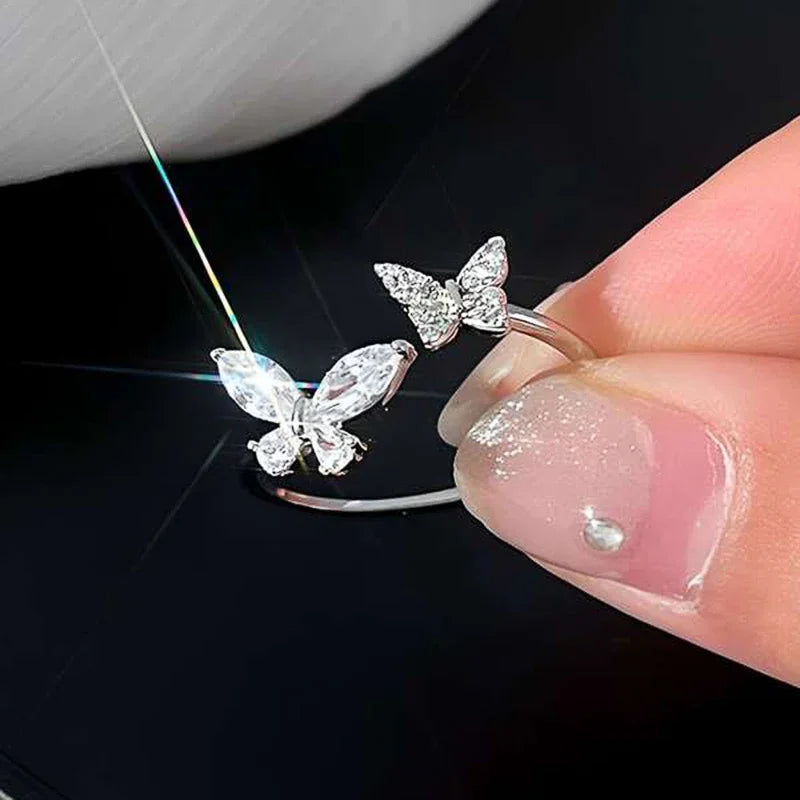 Huitan Butterfly Opening Ring Women – Silver CZ Fashion Jewelry Fashion Ring Axl