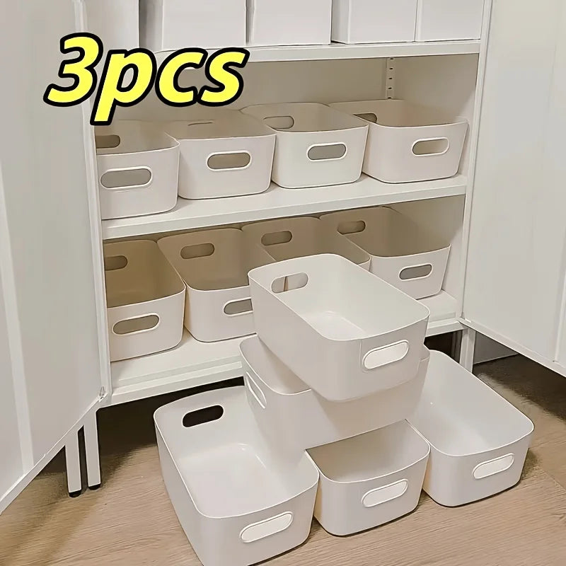 3-Pack Stackable Plastic Storage Baskets – Desktop Organizer Storage Basket Set Axl White-3pcs