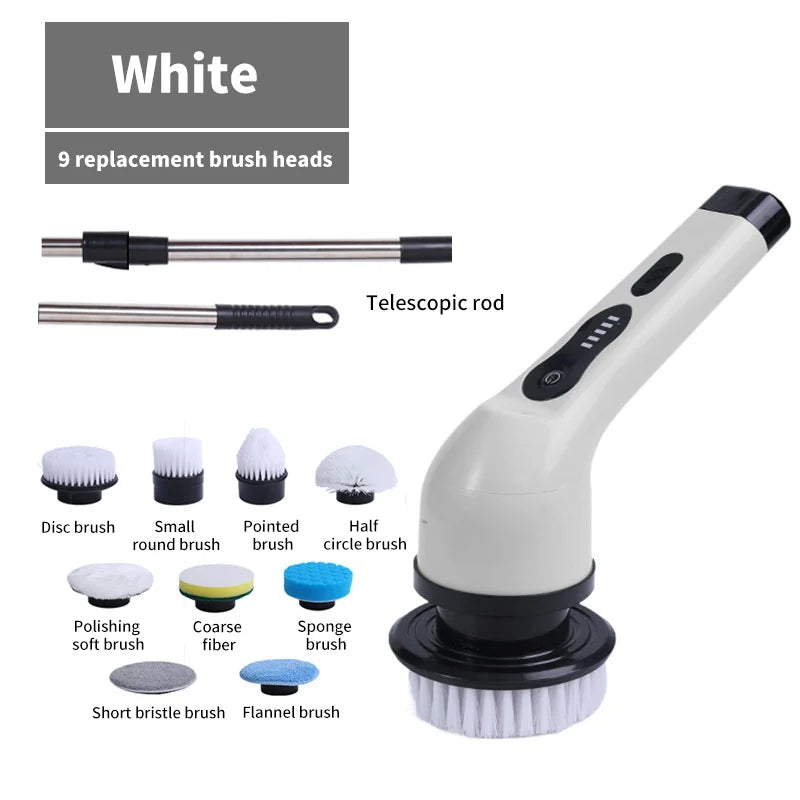 BALASHOV 9-in-1 Electric Spin Scrubber | Kitchen & Bathroom Electric Spin Scrubber Axl White 9 heads