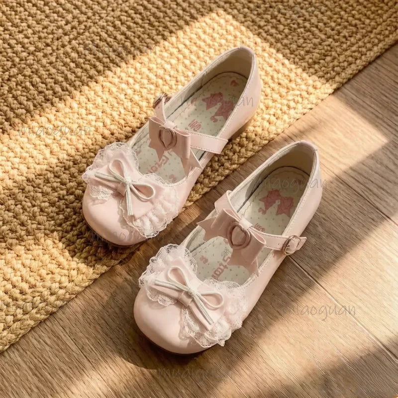 Lolita Lace Bow Mary Jane Flats – Women's Sweet Ballet Shoes Mary Jane Flats Axl