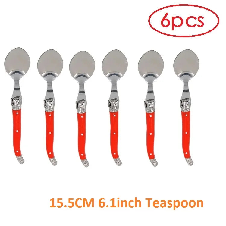 6-Piece Rainbow Steak Fork Set – Colorful Stainless Steel Flatware Steak Fork Set Axl 6 Red Teaspoon