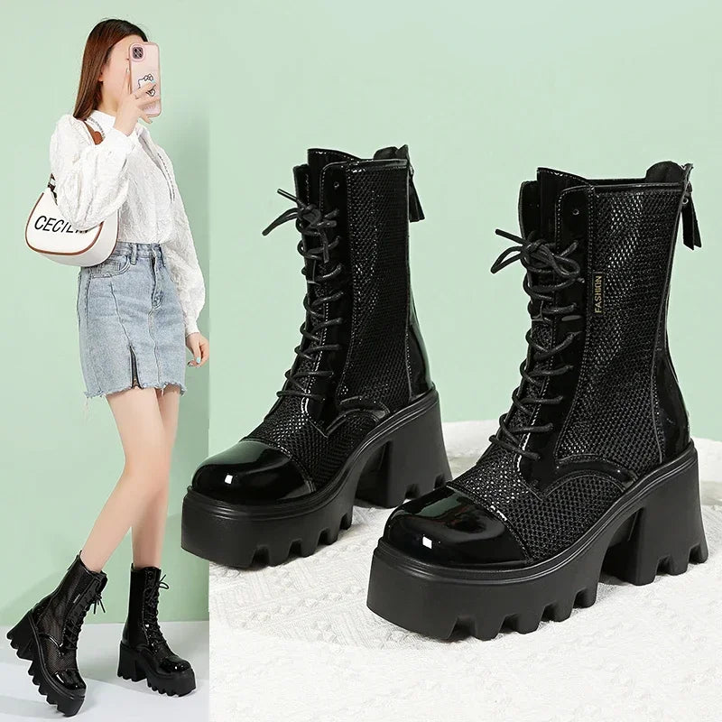 Women's Platform Wedge Ankle Boots – Breathable Mesh Booties Platform Wedge Booties Axl