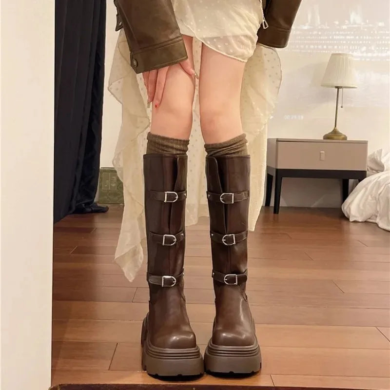Women's Knee-High Knight Boots | British Style Thick Sole Knee-High Boots Axl