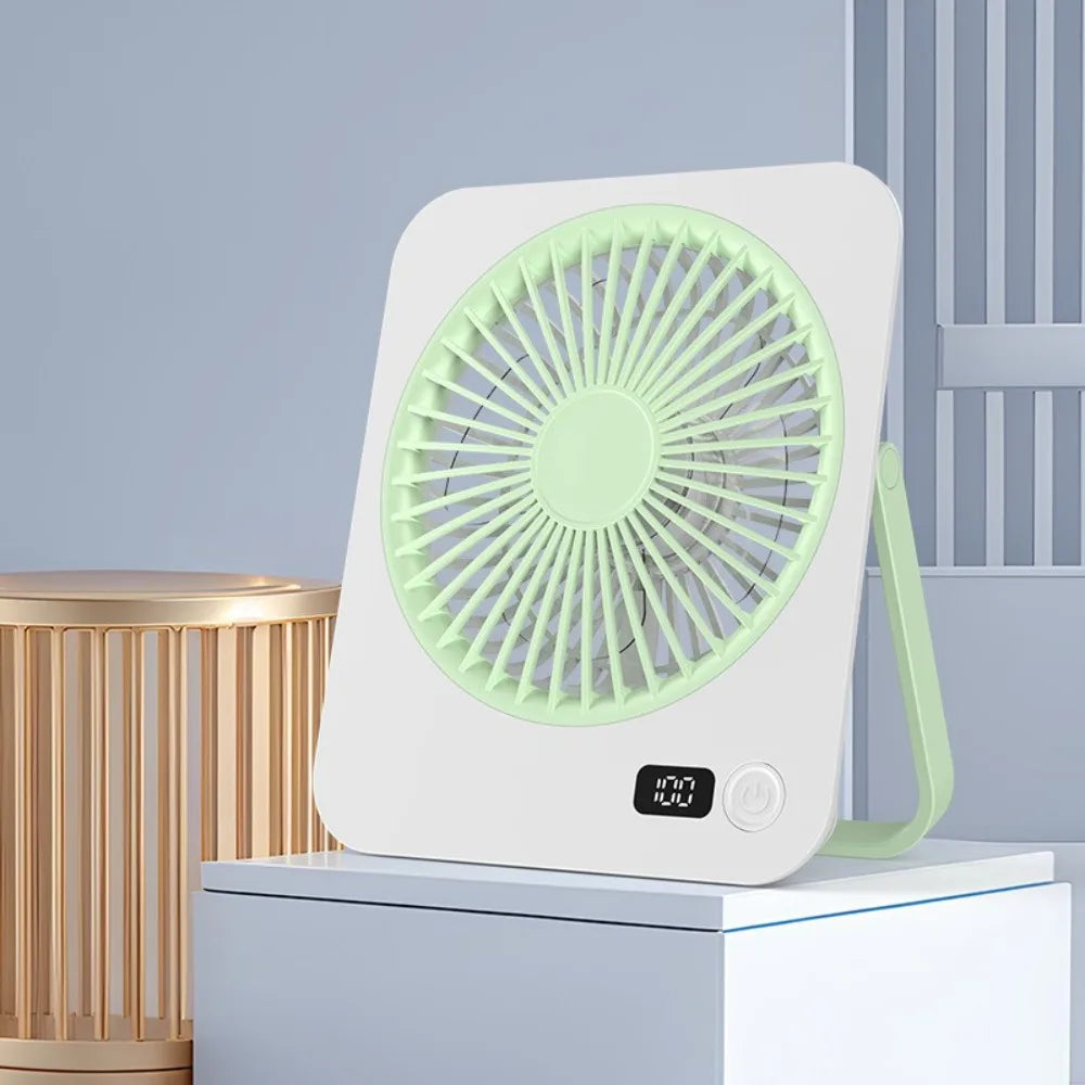 USB Rechargeable Foldable Desk Fan – 5-Speed LED Silent Fan Portable Desk Fan Axl Green