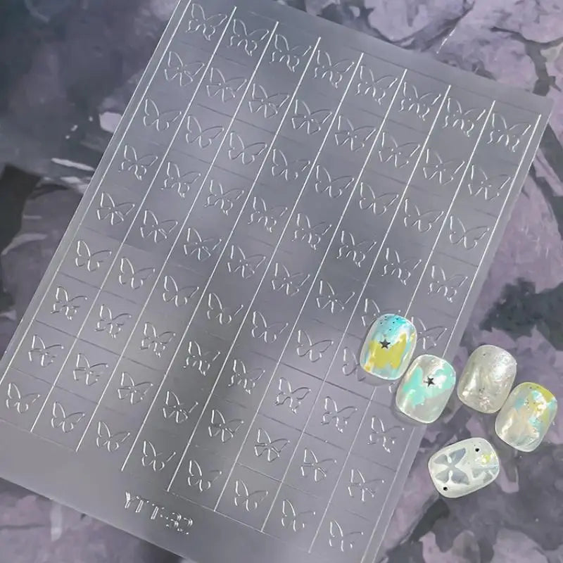 Hollow French Nail Stickers – Heart & Butterfly Nail Art Decals