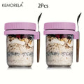 2-Pack Glass Overnight Oats Cup with Lid & Spoon 300ml Glass Food Storage Cup Axl 2PCS Purple