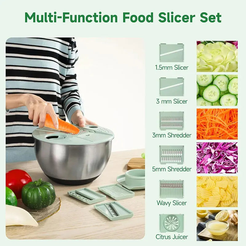 PGY 5Qt Stainless Steel Salad Spinner & Slicer Set – 5 Blades Salad Spinner Set Axl