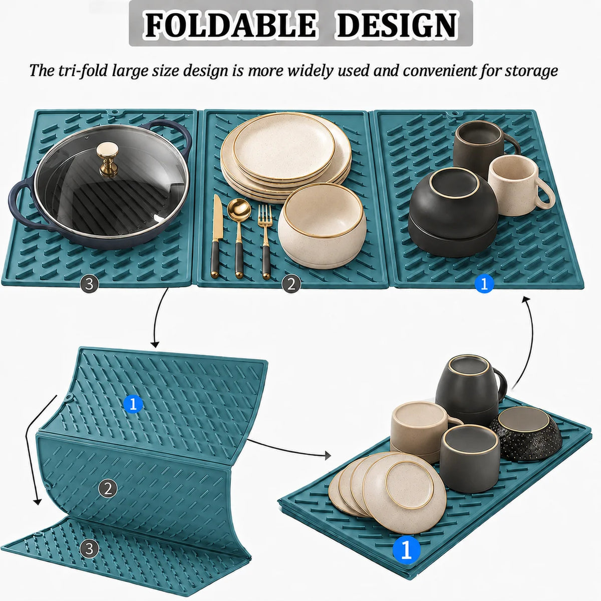 Large Foldable Silicone Dish Drying Mat – Non-Slip Kitchen Pad Kitchen Drying Mat Axl