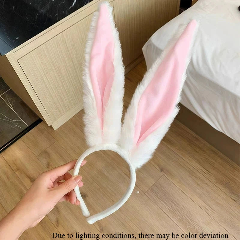 Plush Rabbit Ear Headband Grey & Pink – Cosplay Hair Hoop Costume Hair Accessory Axl white-1pcs