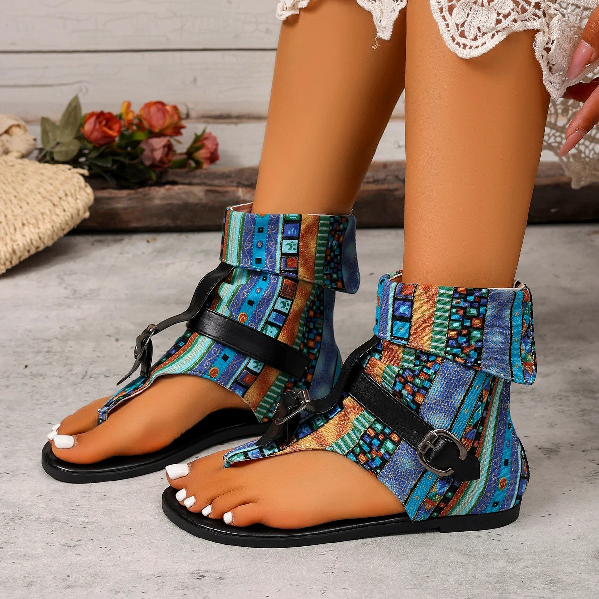 Women's Elegant Flat Sandals | Buckle Strap, Plus Size Available Women's Flat Sandals Axl