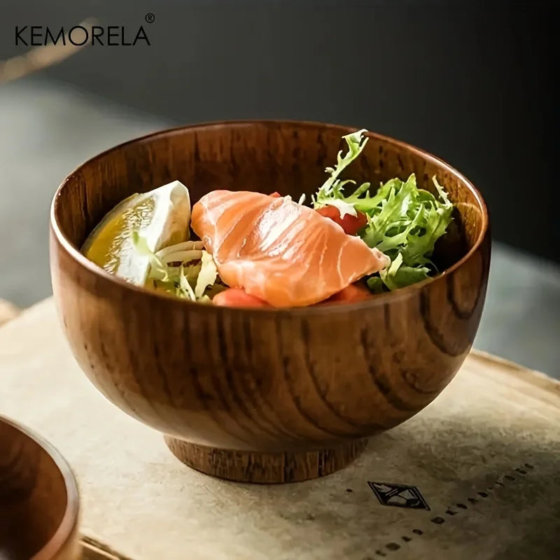 KEMORELA Natural Wooden Bowl – Salad, Rice & Fruit Serving Wooden Serving Bowl Axl