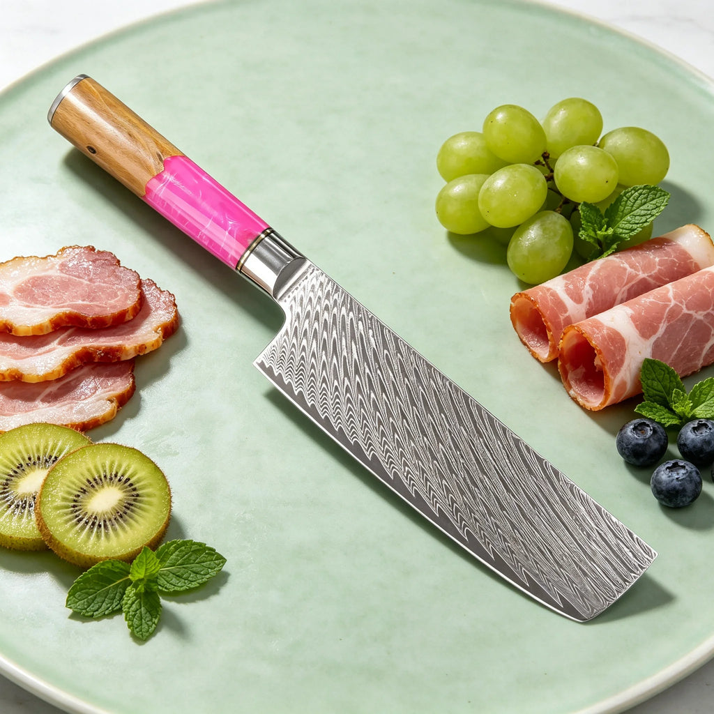 Damascus Steel Nakiri Knife – Sharp Vegetable & Slicing Knife Damascus Kitchen Knife Axl Nakiri Knife