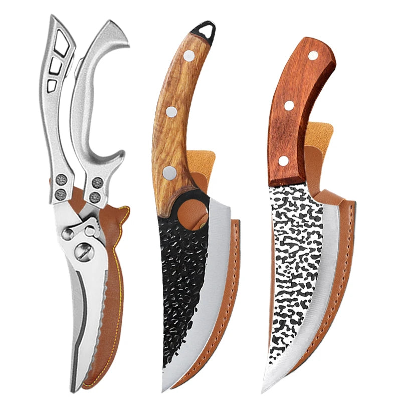 Stainless Steel Kitchen Knife Set – Cleaver, Boning & Scissors Kitchen Knife Set Axl 3pcs ABC