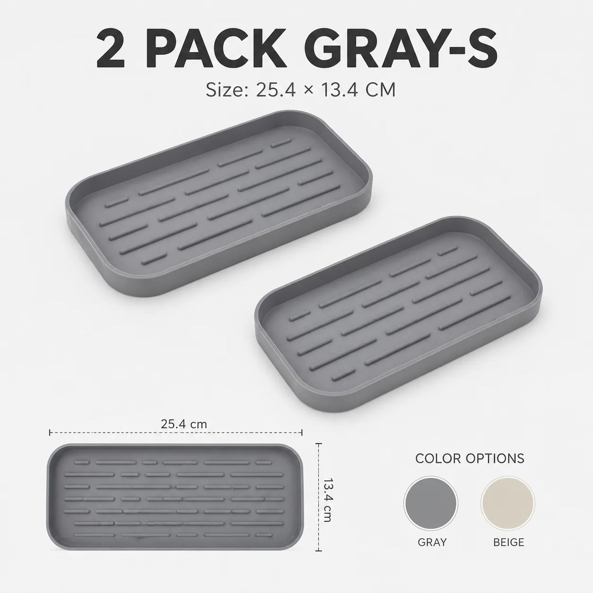 2-Pack Silicone Sink Organizer Tray & Dish Drying Mat – BPA-Free Silicone Organizer Tray Axl 2 Pack Gray-S other