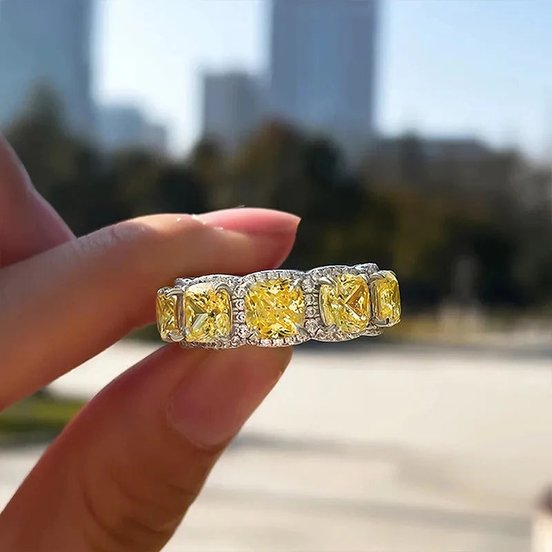 Huitan Yellow Cubic Zirconia Women's Ring – Silver Wedding Band Fashion CZ Ring Axl