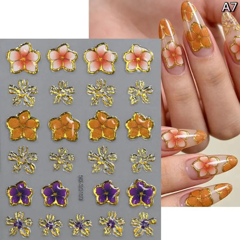 5D Floral Nail Stickers – Bronzing Blossom Petal Appliques DIY Nail Art Stickers Axl A7