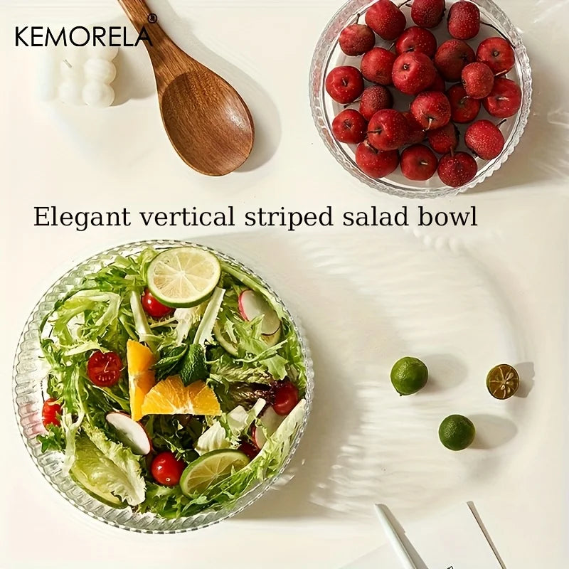 KEMORELA Striped Glass Salad & Fruit Bowl – Serving Dish Glass Serving Bowl Axl