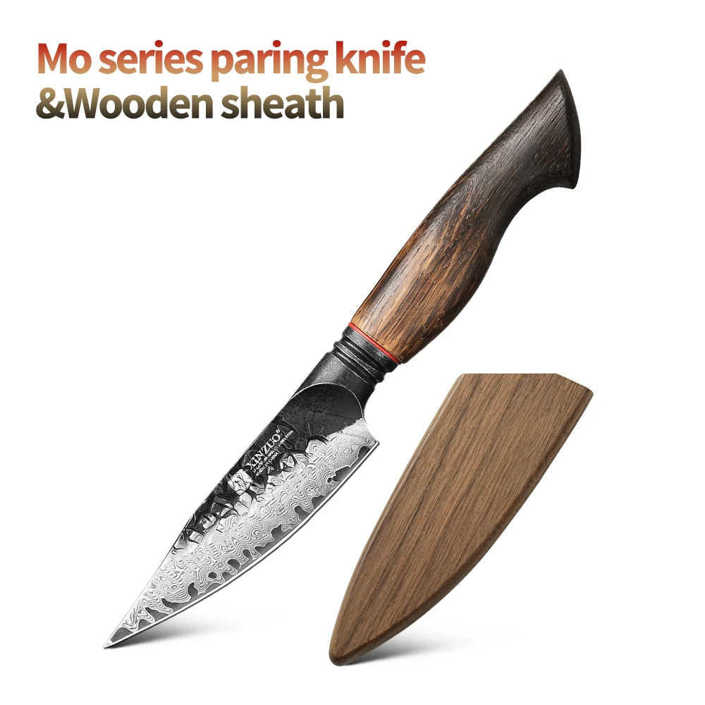 XINZUO Mo Series 4.2" Damascus Paring Knife | Gift Box Damascus Paring Knife Axl with Wooden sheath China Mainland 4 inch