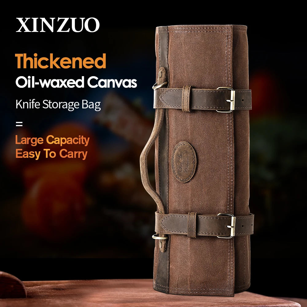 XINZUO Canvas Chef Knife Roll Bag – 12 Pockets + 2 Zipper Bags Knife Roll Bag Axl