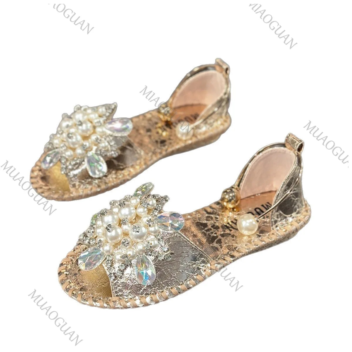 Women's Pearl Crystal Flower Flat Sandals – Bling Summer Slippers Flat Sandals Axl