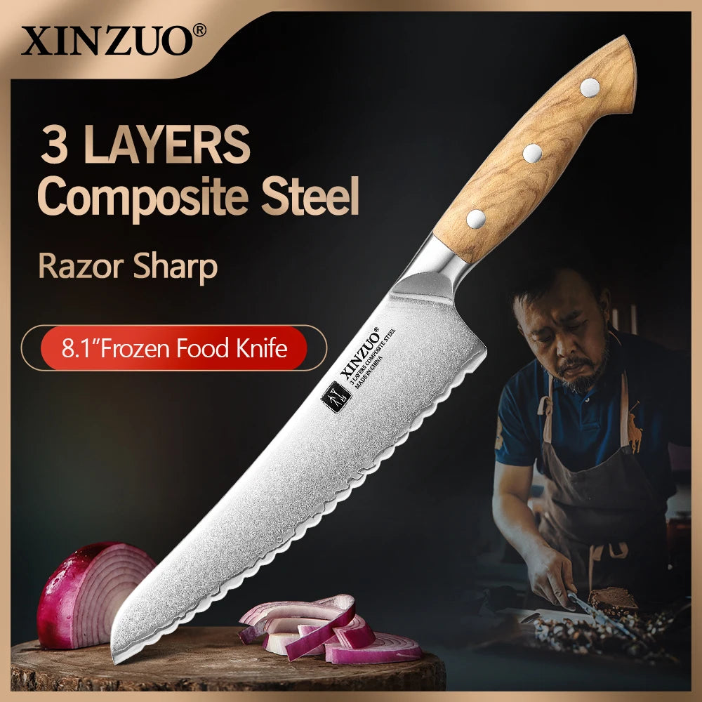 XINZUO 8-Inch Composite Steel Frozen Food Knife – Olive Wood Frozen Food Knife Axl China Mainland 8 inch