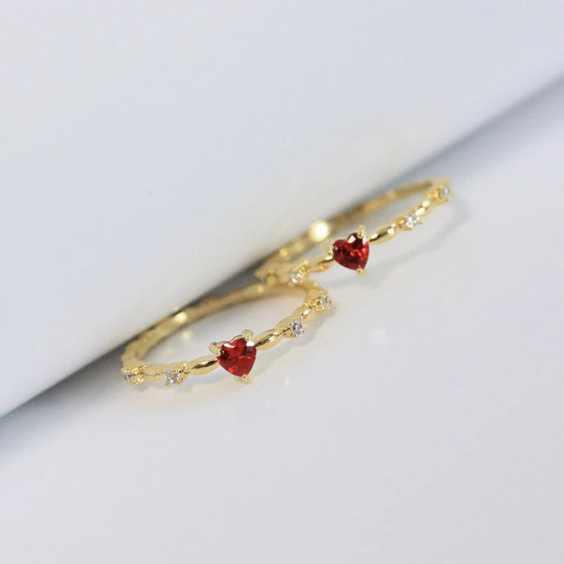 Huitan Red Heart CZ Ring – Gold Wedding Band for Women Fashion Ring Axl