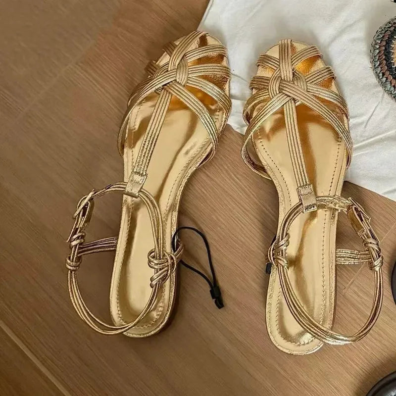Women's Gold Gladiator Sandals – Ankle Strap Square Heel Gladiator Sandals Axl