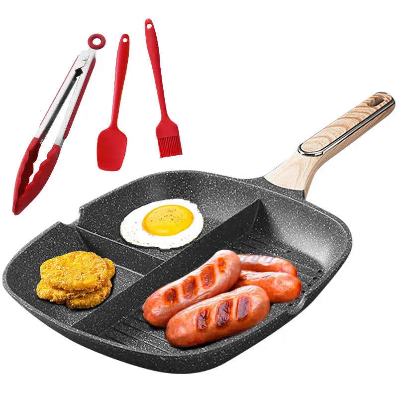29cm Nonstick 3-Section Square Grill Pan | Induction Griddle Grill Pan Griddle Axl