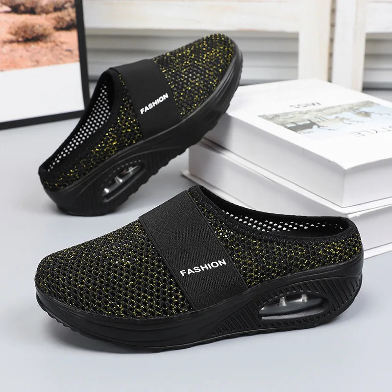 Women's Wedge Slippers – Anti-Slip Retro Sandals, Plus Size EU35–50 Wedge Slippers Axl 37 Black Gold