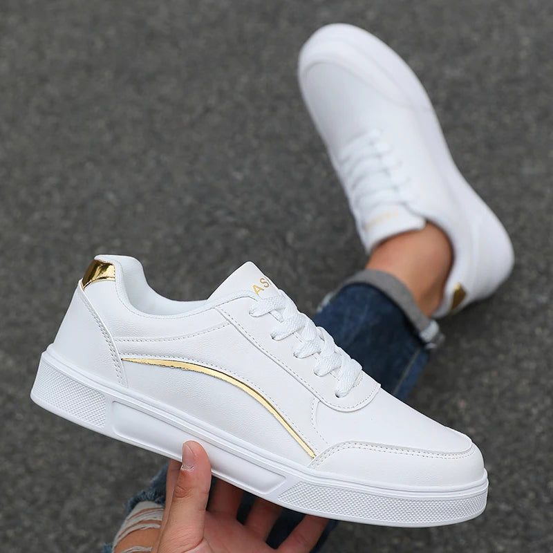 ZULIWAGN Men's Minimalist Sneakers – Lightweight Breathable Casual Men's Casual Sneakers Axl White Gold 37