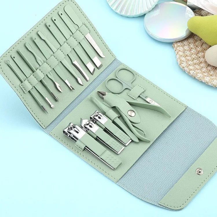 Stainless Steel Nail Clipper & Cuticle Remover Manicure Set Nail Care Set Axl 16-piece green pack