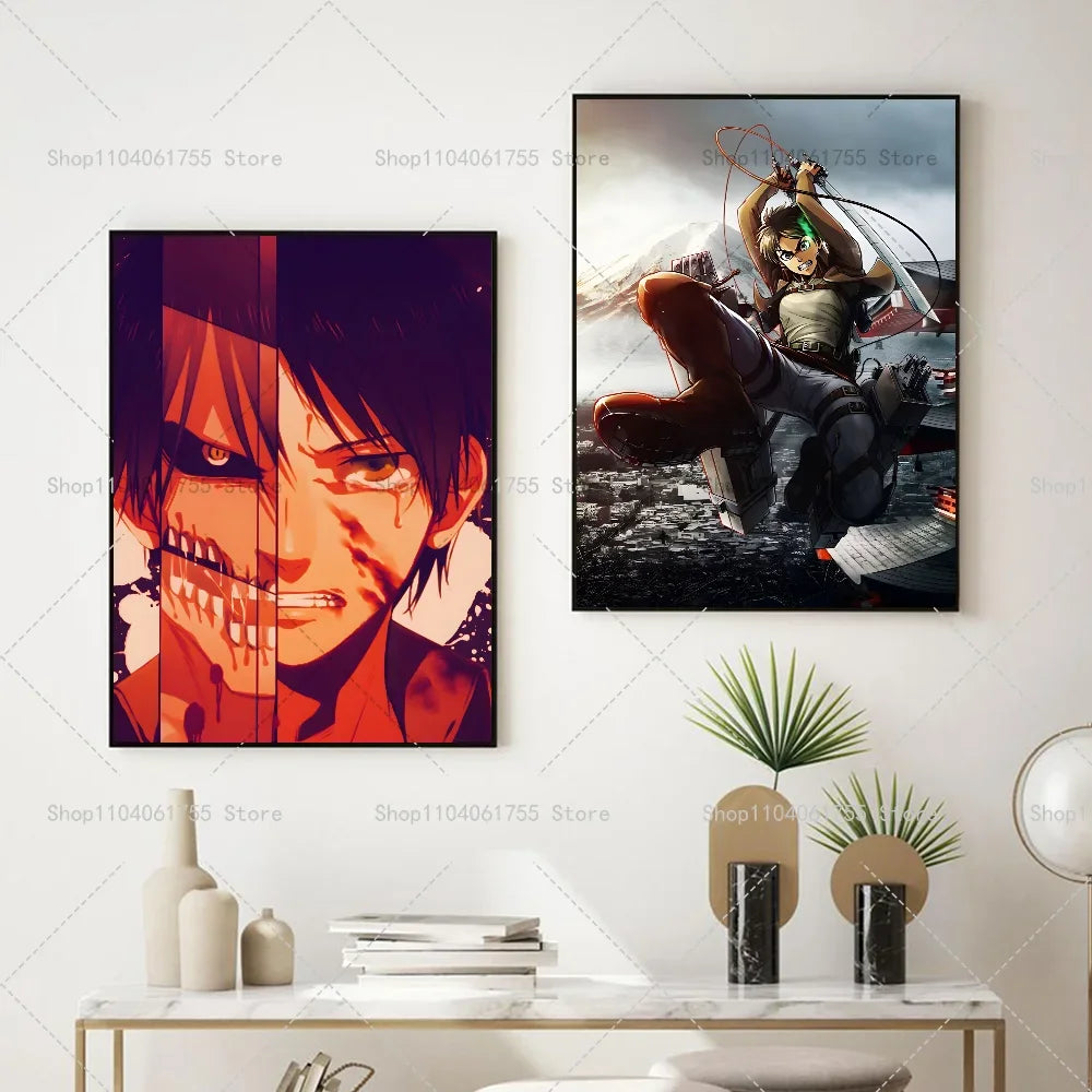 Attack on Titan Eren Yeager Anime Poster Wall Art Sticker Anime Wall Poster Axl